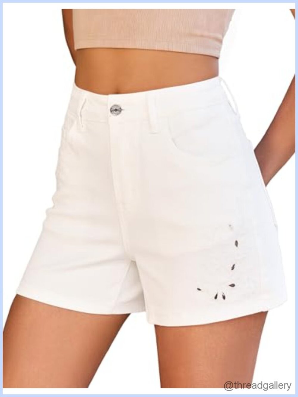 High Waisted Eyelet Embroidered Jean Shorts Wide Leg Stretchy Denim